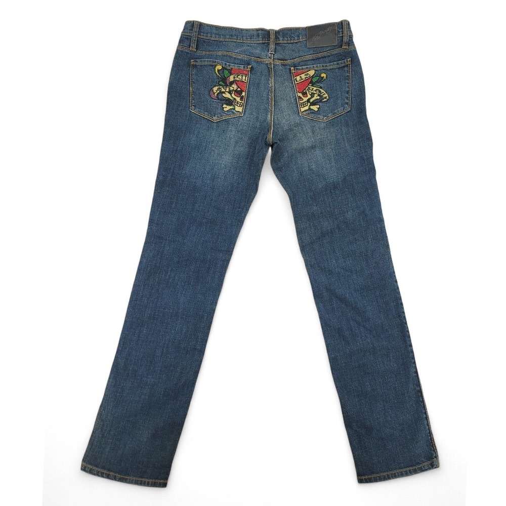 Ed Hardy Y2K NWT Rhinestone Skull Jeans 32 Grunge Indie Sleaze Tattoo Low Rise
